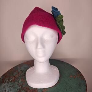 Platania Wool Hat, Pink W/Blue & Green Embellishment, Italy